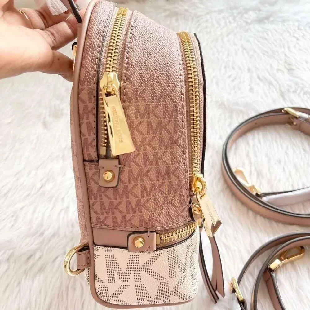Michael Kors MK Designer Rhea Pink Leather Mini Backpack Shoulder Bag Purse